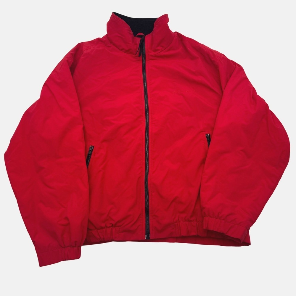 Vintage Eddie Bauer Mens Red Fleece Lined Full Zip Nylon Jacket Large VTG Coat